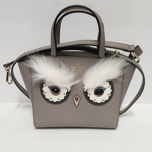New Kate Spade Star Bright Owl Mini Hadlee Cityscape Gray Leather Crossbody bag - Picture 8 of 14